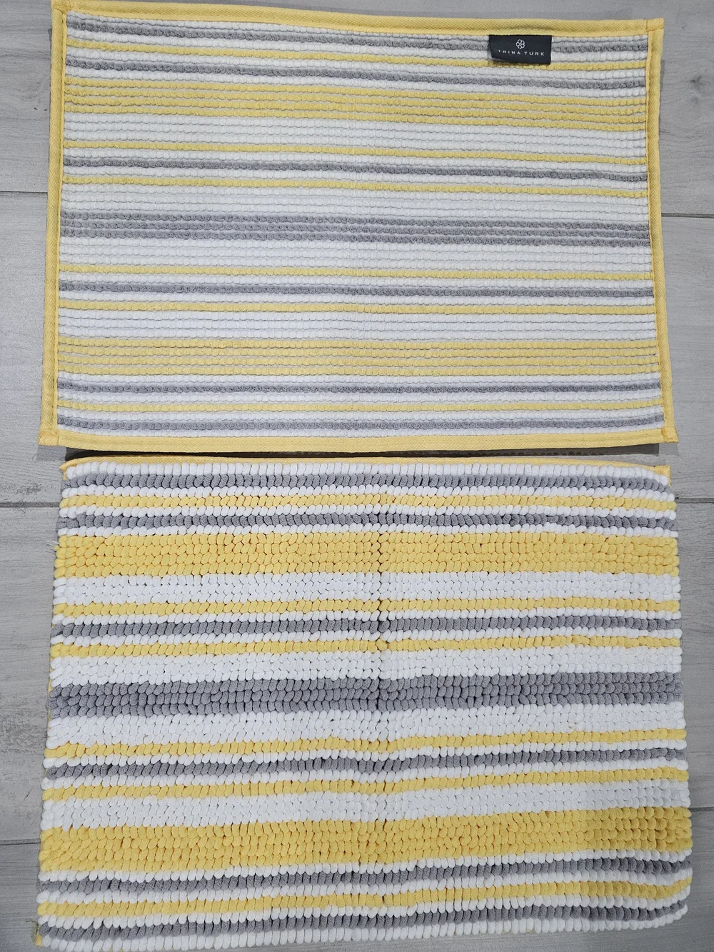 Trina Turk Yellow, Gray & White Shaggy Striped Bath Mat Set Of 2 New